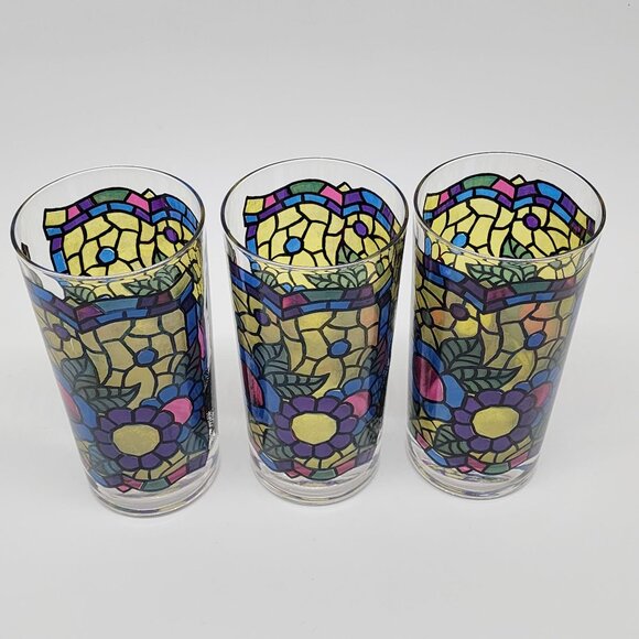 Georges Briard Stained Glass Style Drinking Glasses Tumblers VTG 5.5" Set of 3 - Picture 2 of 8